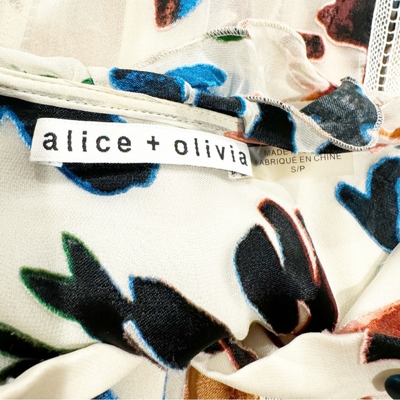 Alice + Olivia | Malinda Devore Ruffled Blouse Prisma Floral Burnout Size Small - Picture 7 of 11